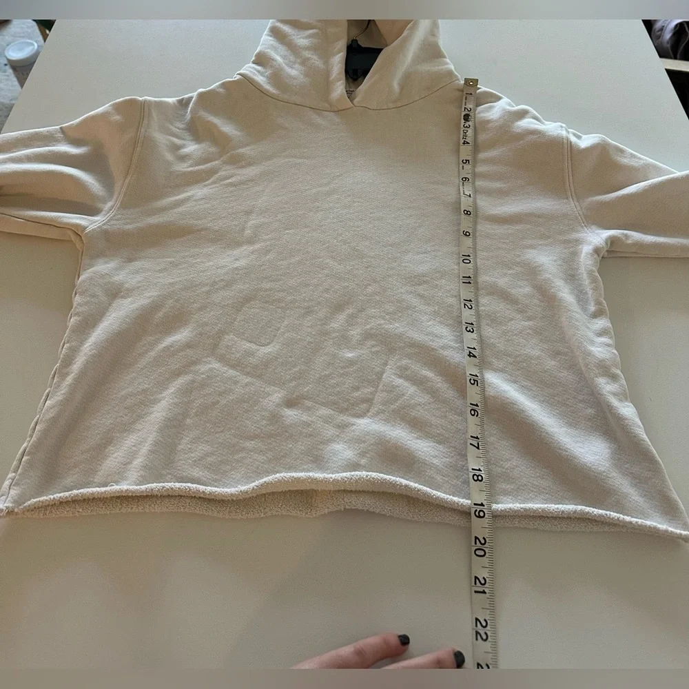 perfectwhitetee Kokomo Beach Raw Hem Cut Off Crop Hoodie Ivory Cotton S - Picture 4 of 7